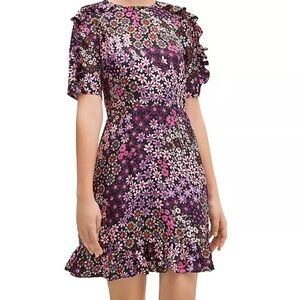 Kate Spade Floral Ruffle Mini Dress - Purple and Pink